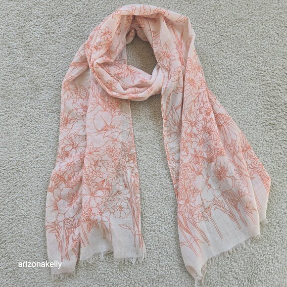 Vintage Echo Oblong Scarf Floral Outline 70's Vibes - Picture 2 of 10